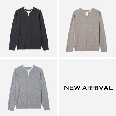 MZT09004 茉莉雅集 舒适精纺丝光全羊毛假两件剪刀领针织套衫男士