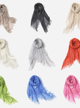 #WWJ08134 茉莉雅集 H家侘寂风流苏全羊绒纯色百搭披肩围巾长巾女