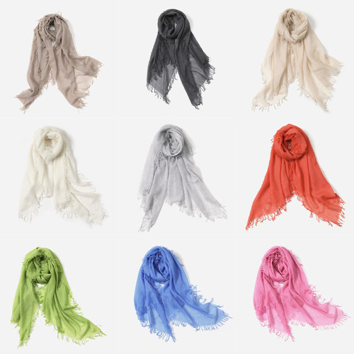 WWJ08134 茉莉雅集 H家侘寂风流苏全羊绒纯色百搭披肩围巾长巾女