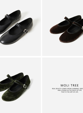 *ED06045 茉莉雅集R0*W法式柔软羊皮/丝绒真皮大底一字扣玛丽珍鞋