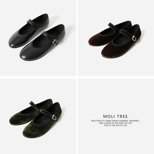 *ED06045 茉莉雅集R0*W法式柔软羊皮/丝绒真皮大底一字扣玛丽珍鞋