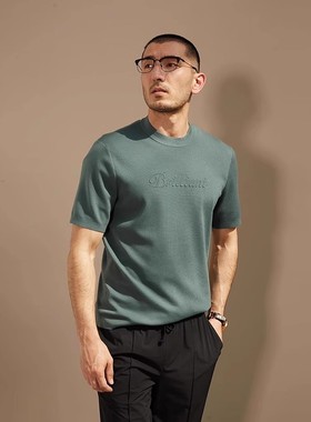 MZT05045 茉莉雅集 110支轻盈精纺羊毛发泡字母绣四平针织套衫男