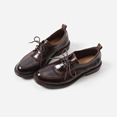 茉莉雅集 复古水洗马皮系带深口单鞋 布洛克小皮鞋 ED08049 乐福鞋