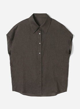 WCS09081 茉莉雅集 全亚麻百搭干爽透气翻领连肩短袖衬衫女