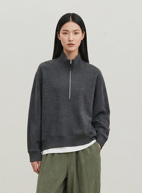 WWY09005 茉莉雅集 棉羊毛混纺立领连肩日常休闲百搭长袖卫衣女