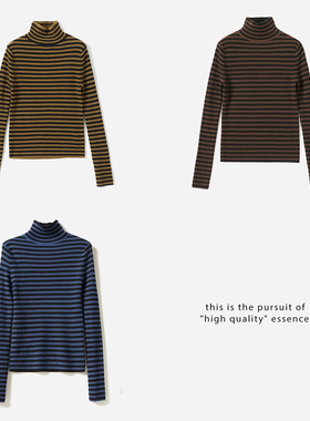 * WZT06139 茉莉雅集 KVSS全羊绒半高领条纹打底针织套衫毛衣女