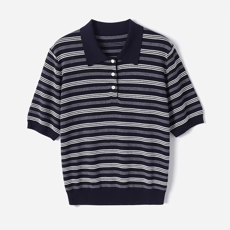 WZK09125 茉莉雅集I*C丝棉学院风条纹Polo领针织套衫马甲百褶半裙