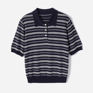 C丝棉学院风条纹Polo领针织套衫 马甲百褶半裙 茉莉雅集I WZK09125