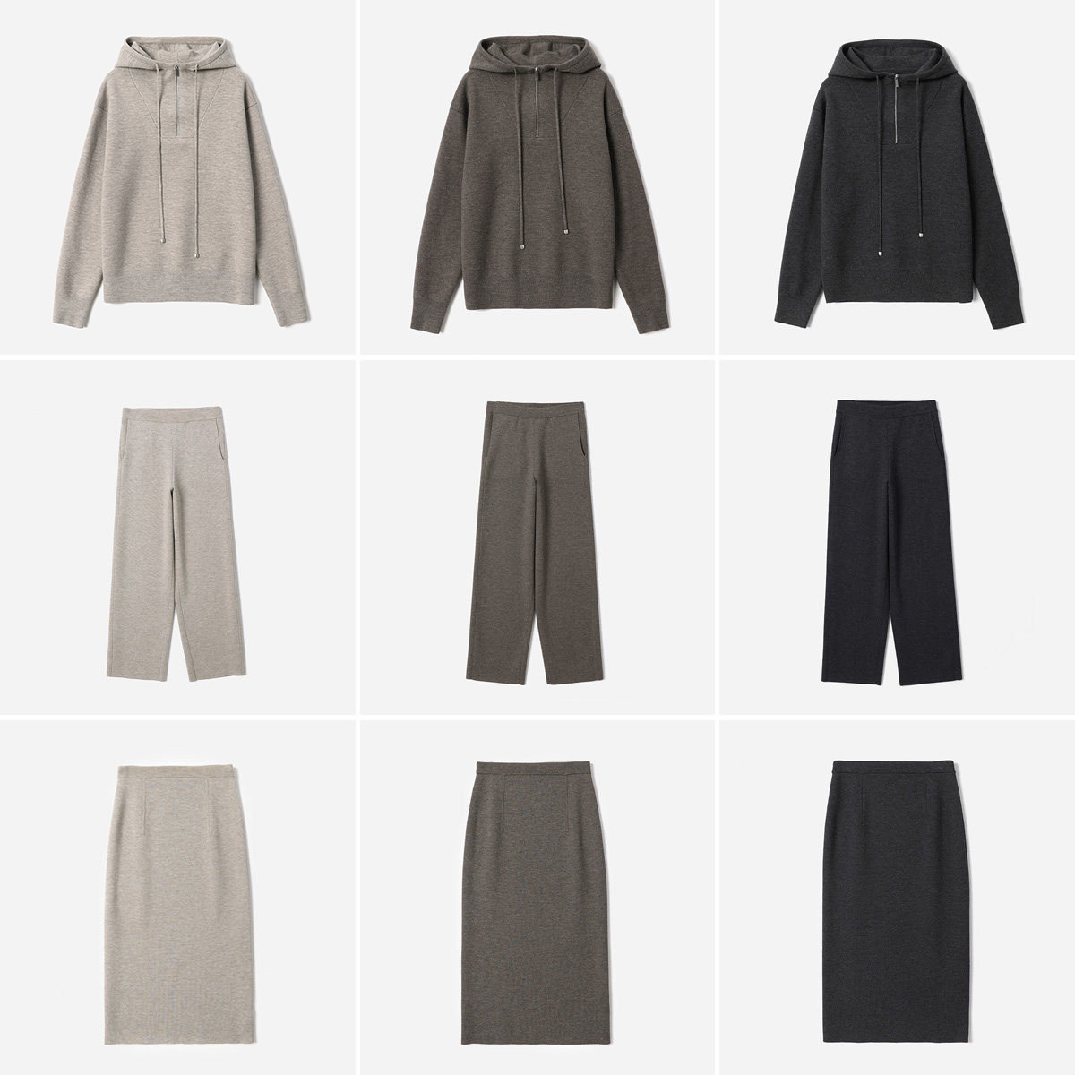 WZT09029 茉莉雅集 I*C 美丽诺羊毛连帽针织套衫半裙直筒裤套装