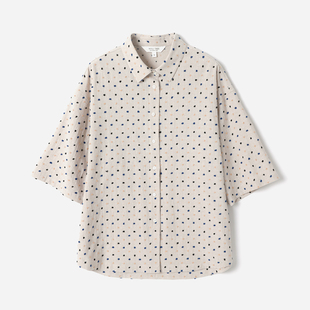 WCS09017 茉莉雅集  干爽透气彩色剪花亚麻棉翻领l落肩短袖衬衫女