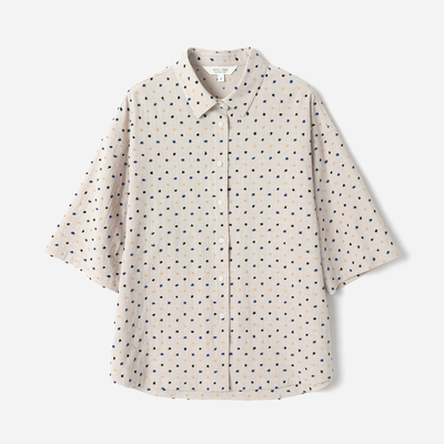 WCS09017 茉莉雅集  干爽透气彩色剪花亚麻棉翻领l落肩短袖衬衫女