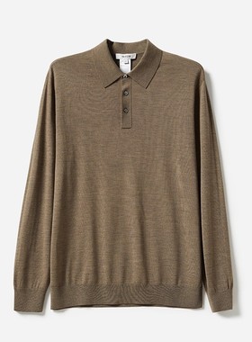 *MZT05032 L*P意大利15μm黄金全羊毛18针Polo领无缝针织套衫男