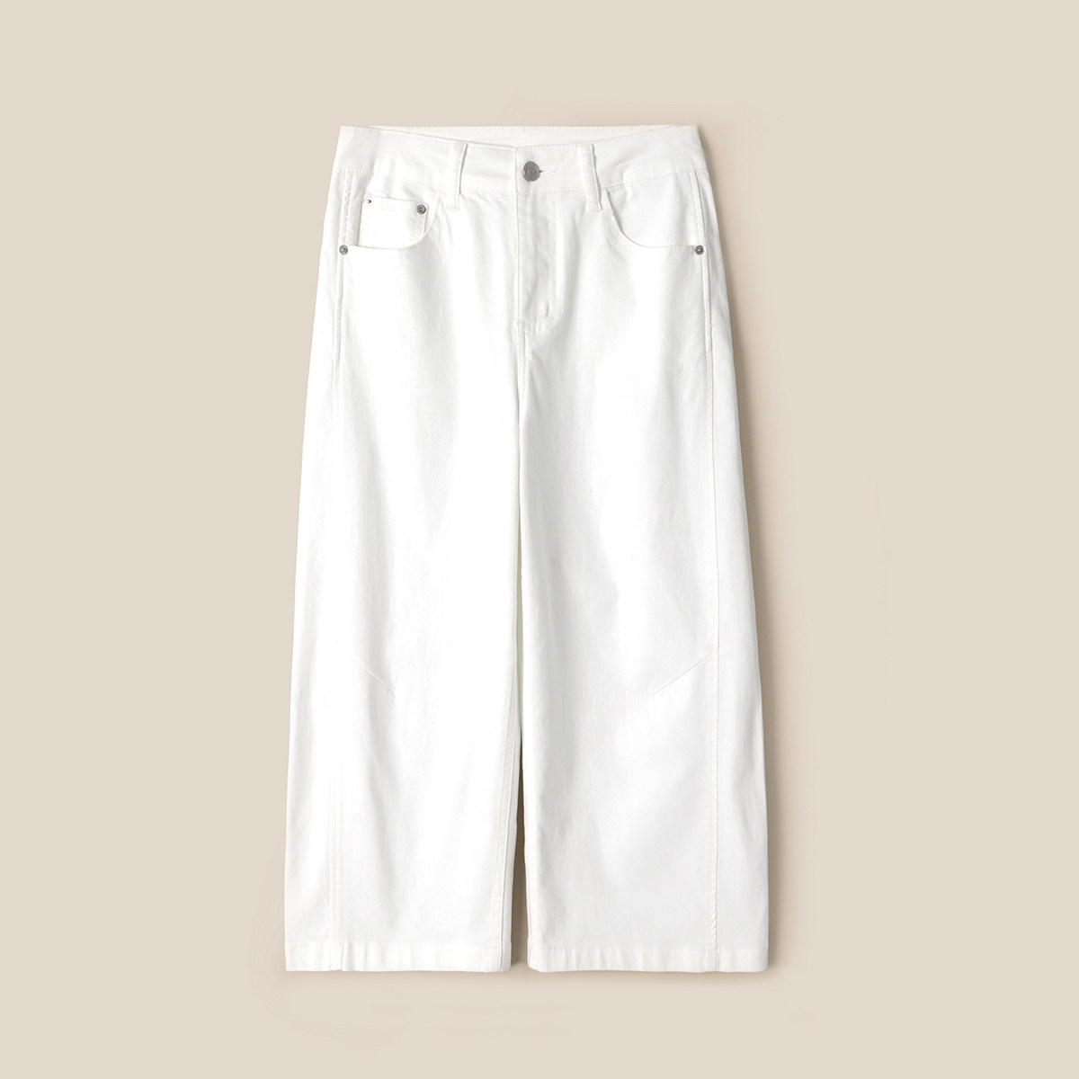 WKZ09097 茉莉雅集  棉感休闲百搭慵懒风白色弯刀牛仔裤九分裤女