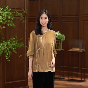 *WWT07116 茉莉雅集 竹影婆娑新中式翠竹珠管绣真丝丝绒长袖外套