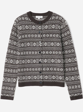 WZK07139 茉莉雅集 费尔岛复古图腾提花KVSS全羊绒针织开衫女