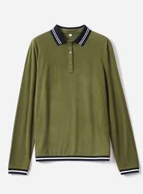 *WTX07096 茉莉雅集 美雅碧温暖含羊毛撞色POLO领休闲长袖T恤打底