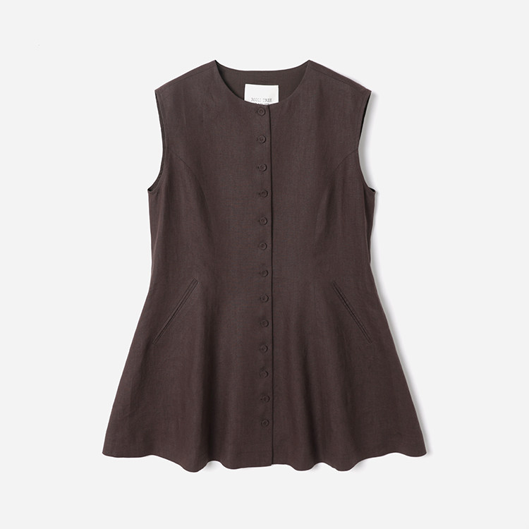 WWT09011 茉莉雅集 老钱风干爽利落全亚麻圆领A摆马甲背心外套