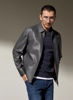 MPY05012 茉莉雅集 英国双色云雾染小羊皮经典得体翻领行政夹克男