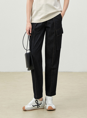 *WKZ06180 意大利B*C原厂不掉色牛仔棉珠链袢半牛松紧工装萝卜裤