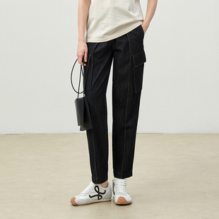 C原厂不掉色牛仔棉珠链袢半牛松紧工装 意大利B 萝卜裤 WKZ06180