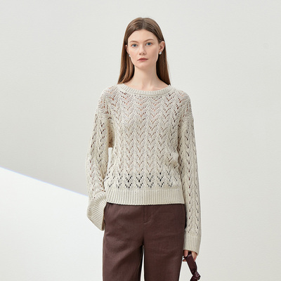 *WZT06278 茉莉雅集 B*C暗光流动日本料镂空珠片真丝亚麻针织套衫