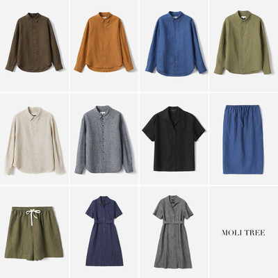 WCS07182 茉莉雅集 L*P同款意大利全亚麻舒适翻领衬衫连衣裙女