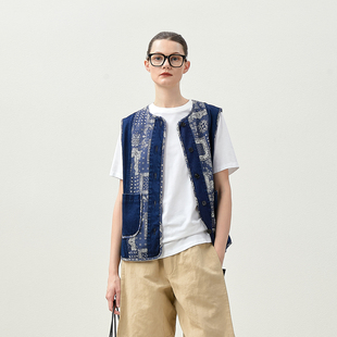 茉莉雅集 异域风情复古腰果花可机洗全棉牛仔无袖 马甲 WWT07371