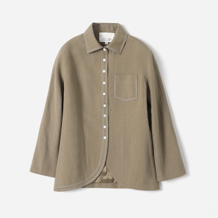 奢迪简约慵懒莱赛尔麻气质翻领贴袋收腰外套 茉莉雅集 WWT09001