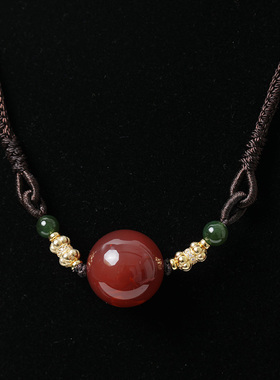 YBNH0004 19mm南红大圆珠碧玉手编绳项链