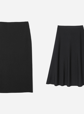 WZQ07019 R0*W丝滑干爽利落知性四平针日本纱小黑裙直身裙A摆裙