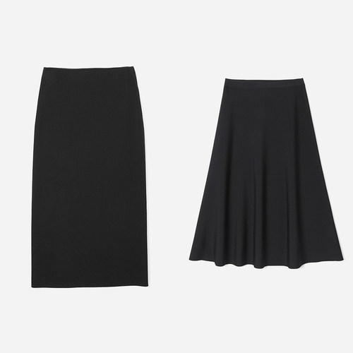 *WZQ07019 R0*W丝滑干爽利落知性四平针日本纱小黑裙直身裙A摆裙