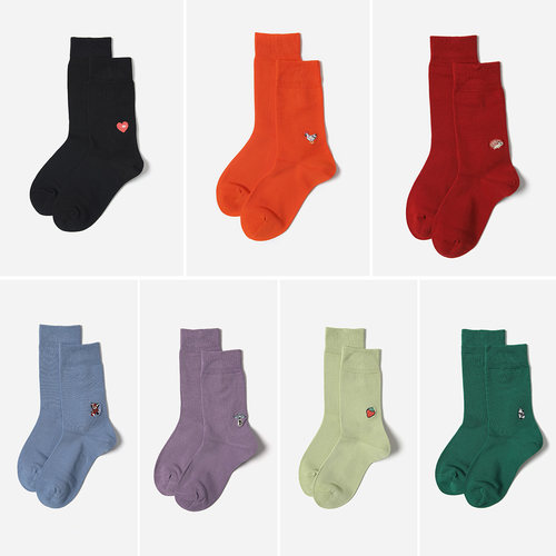 WWZ09003 茉莉雅集  趣味可爱卡通刺绣舒适中筒袜早春女