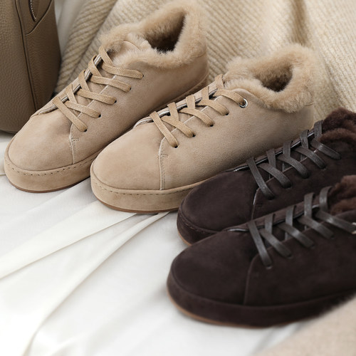 *EY07053 茉莉雅集 L*P表羊猄皮里羊毛系带加绒保暖休闲板鞋冬女
