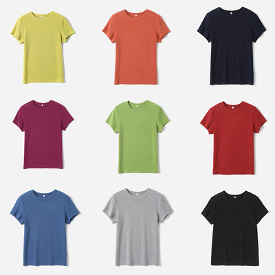 #WTX08127 茉莉雅集 R0*W软糯Q弹百搭高支弹力棉经典圆领短袖T恤
