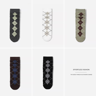 WSP08044 节日氛围细腻高支棉舒适格纹提花中筒袜女 茉莉雅集