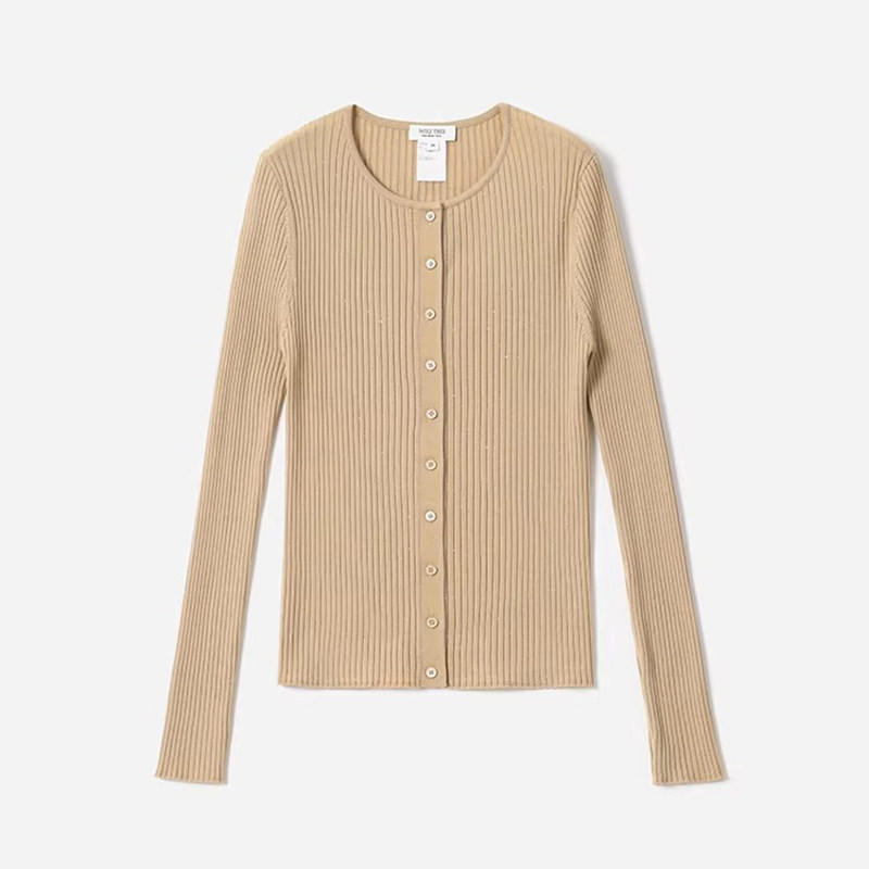 *WZK07083 茉莉雅集 140S全羊毛星光进口珠片纱坑条修身针织开衫