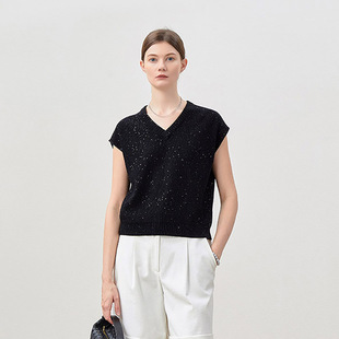 茉莉雅集 C星河璀璨复古老钱珠片高支棉V领针织坎肩 WZT08118