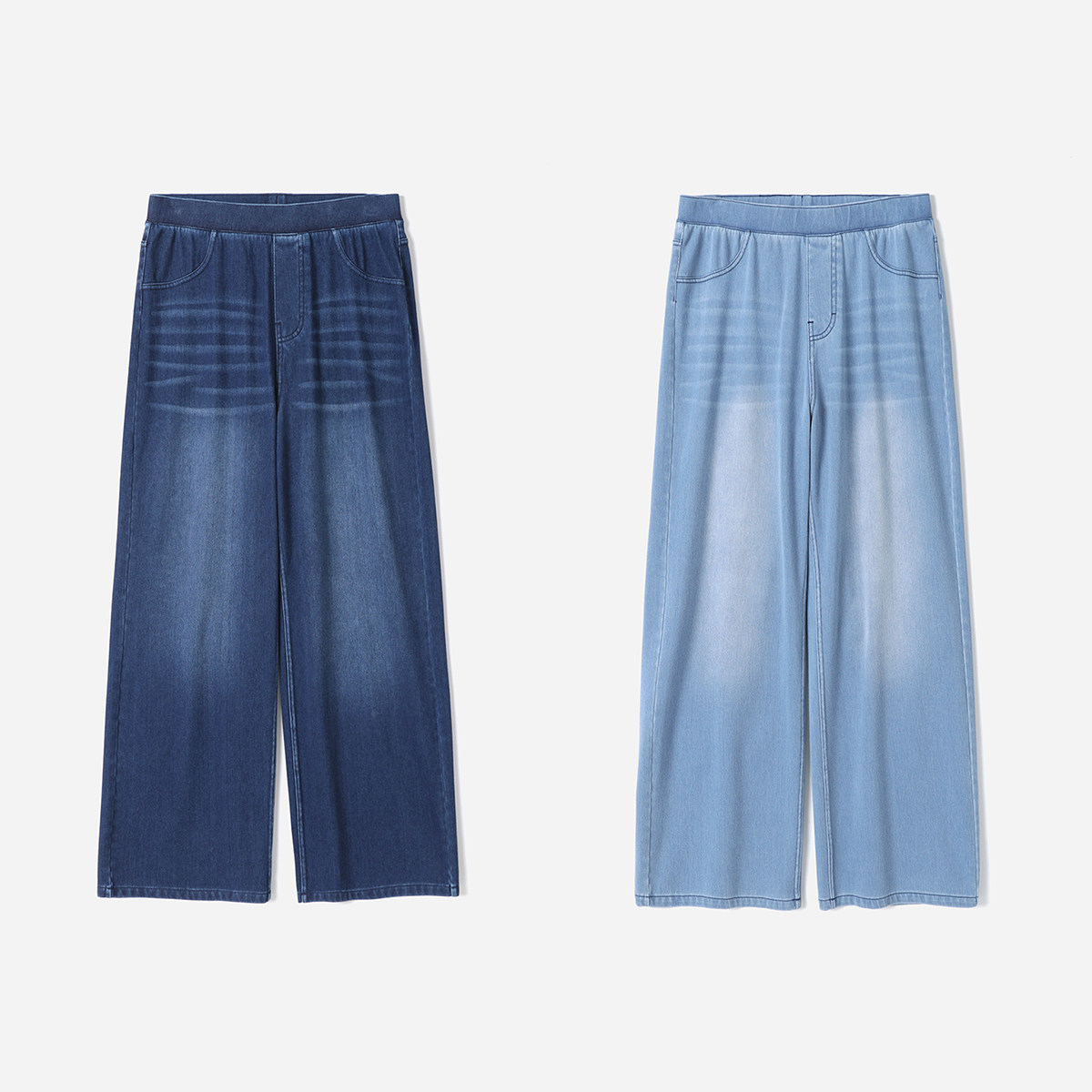 WKZ09027 茉莉雅集 慵懒软垂弹力牛筋腰后贴袋针织牛仔直筒长裤女