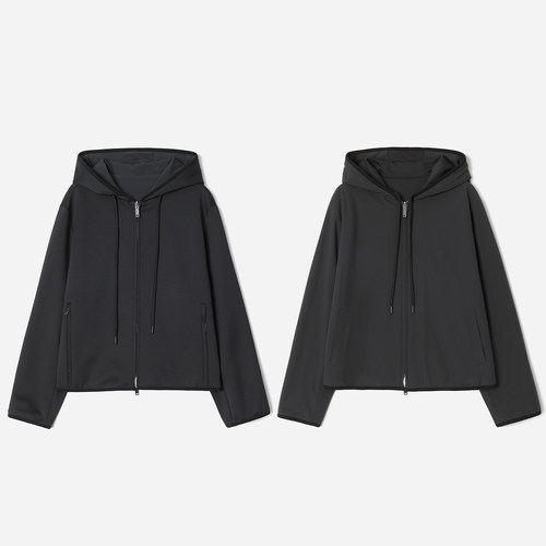 WWT08213 茉莉雅集 百搭日本料双面穿抽绳连帽卫衣外套秋冬女