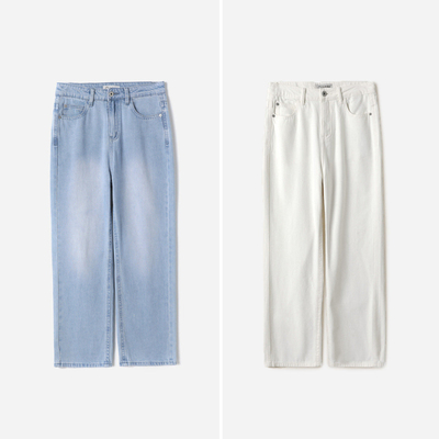 * WKZ09059 茉莉雅集 经典百搭匹马棉真丝直筒牛仔裤长裤女