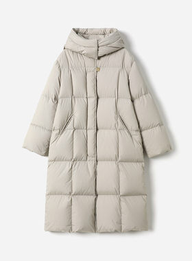 *WYR08015 可追溯95白鹅绒立体竖条肌理可脱卸帽子长款羽绒服