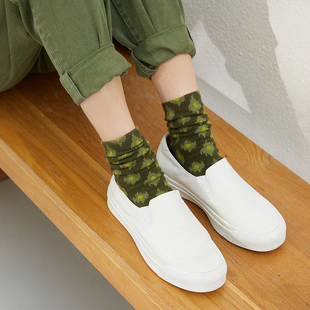 W经典 EY04030 茉莉雅集 厚底内里真皮一脚蹬帆布平底运动鞋