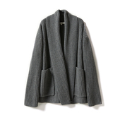 WZK06108茉莉雅集 KVSS全羊绒千克重围巾领无扣坑条针织开衫 毛衣