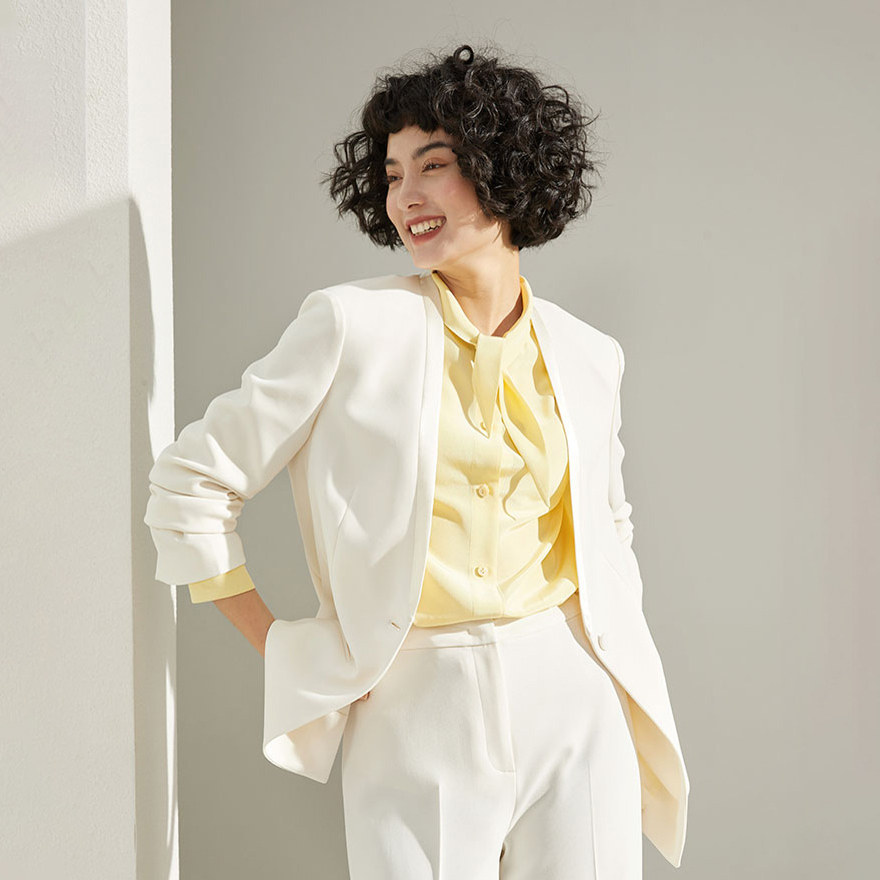 WXZ04061 茉莉雅集 女王胶囊经典通勤日本三醋酸无领戗驳领西装