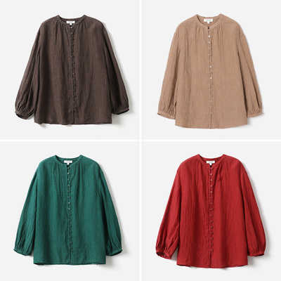 #WCS07233 与世无争的包容杨柳绉柔软可机洗全亚麻廓形长袖衬衫