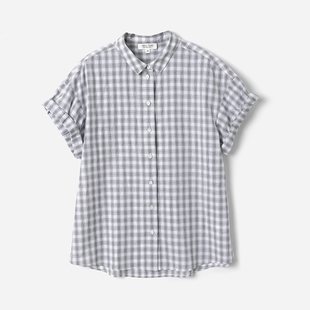 衬衫 WCS09025 复古全棉格纹小翻领休闲百搭短袖 日式 茉莉雅集