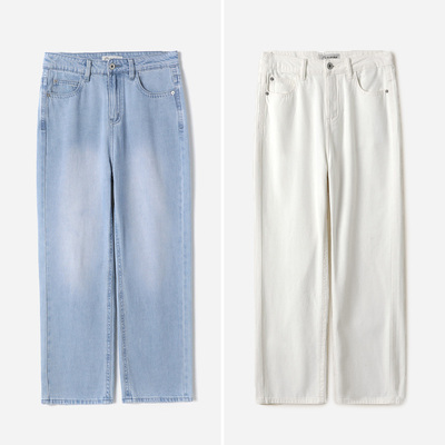 WKZ09059 茉莉雅集 经典百搭匹马棉真丝直筒牛仔裤长裤春女