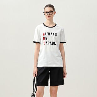 万事俱备匹马棉撞色漆面字母印花圆领短袖 茉莉雅集 T恤 WTX07001