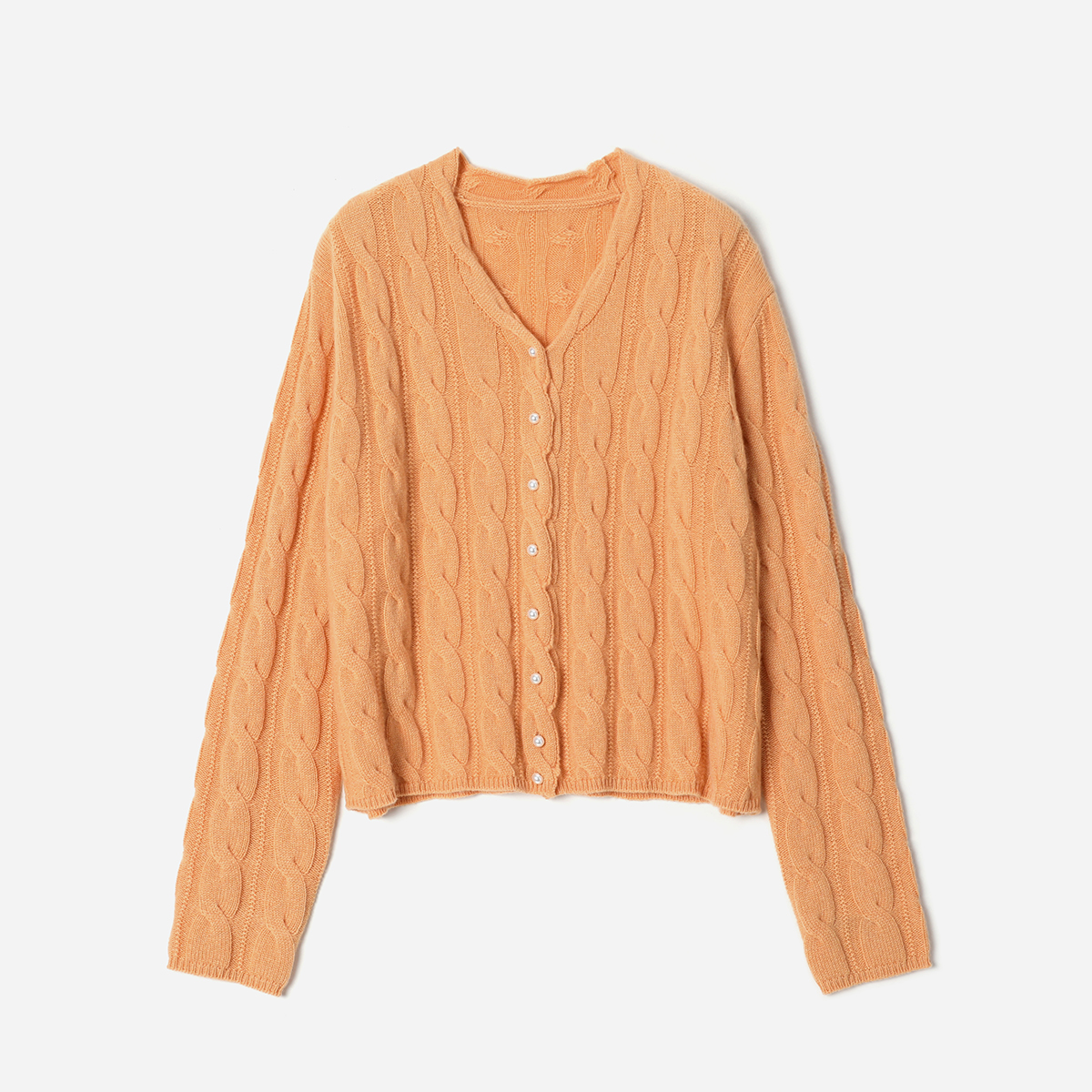 * WZK08188 茉莉雅集 R*L经典绞花编结V领软糯全羊绒开衫针织女