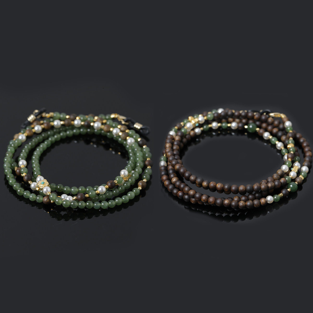 YSP0252【拾宝】  4mm鸭蛋青和田玉沉香施家珍珠眼镜链项链手链